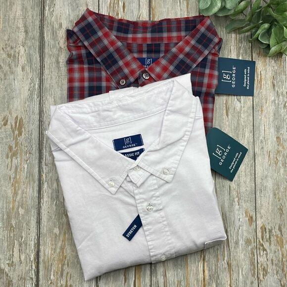 Men’s White Long Sleeve Poplin Button-Up Dress Shirt 2-Pack Size 2XL - Picture 1 of 16